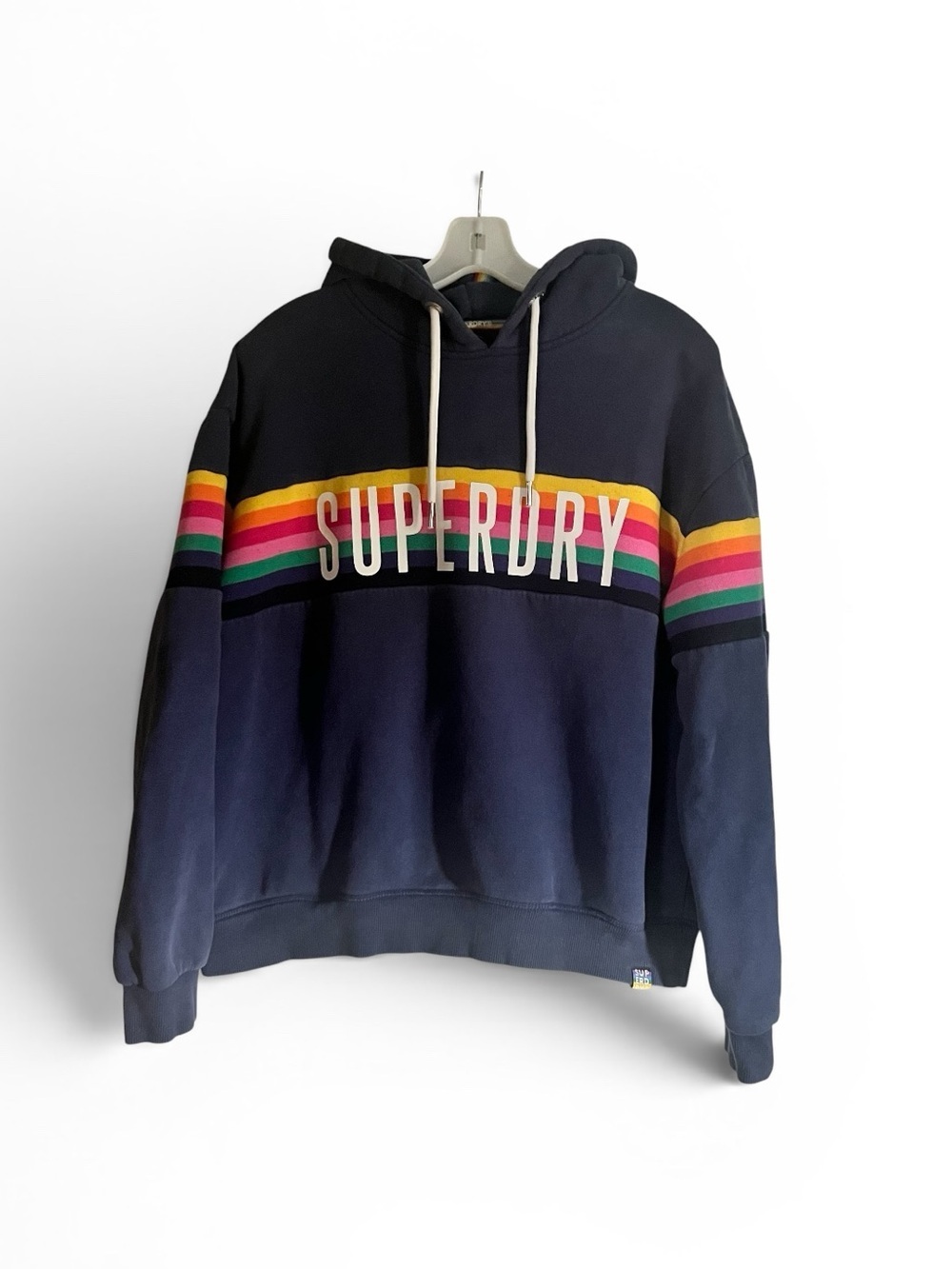 Superdry Women's Carly Carnival Rainbow Stripe Hoodie - Navy Blue - Size 12
